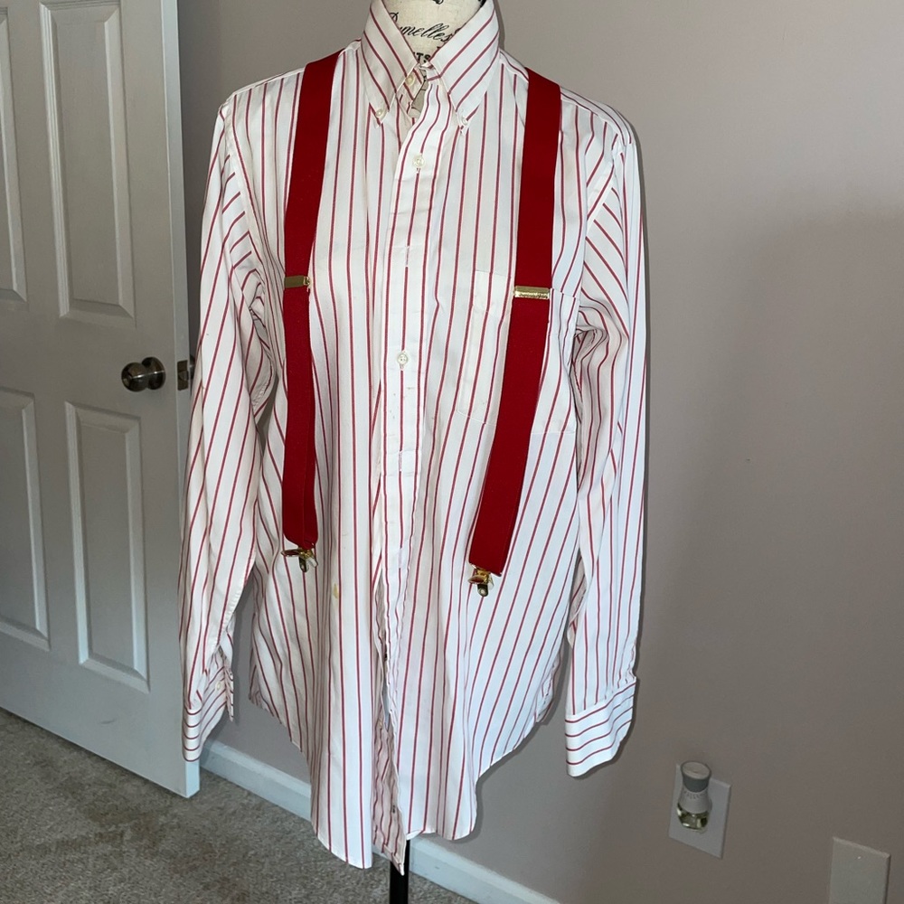 Sero Shirtmakers Pin Point Oxford Shirt Men's Size 15.5-4 with Red Suspenders